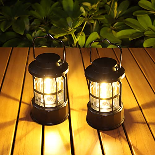 Guijiyi 2 Stück LED Campinglampe Tragbar, Camping Laterne Batteriebetrieben Campinglampe, IPX4 Wasserdicht Campinglaterne, Helligkeiten Dimmbar, Geeignet für Angeln Abenteuer Wandern Notfall Ausfälle