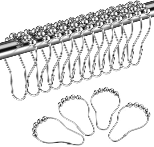 LIHAO 12x Duschringe Duschvorhangringe Haken Edelstahl Aufhängeringe mit Gleitsystem Duschringe für Duschvorhang, 12 Einzelhaken, 69x39mm