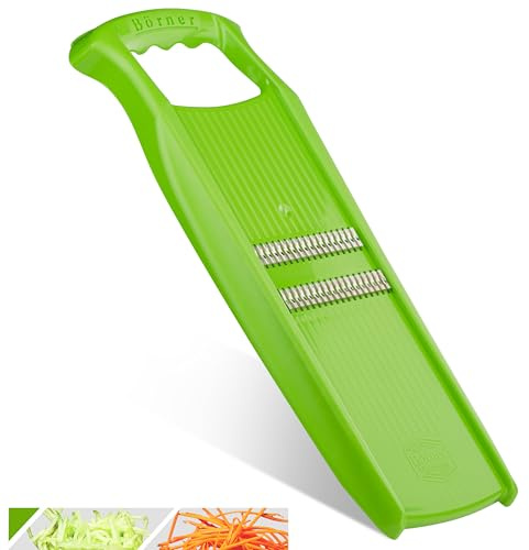 Börner Roko PowerLine Gemüseschneider • Streifenschneider für Obst & Gemüse • Julienne Schneider für feine Streifen • Gemüsehobel fein • Küchenhobel • Reibe (Grün)