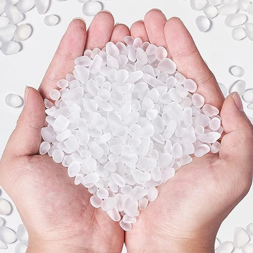 QEQEKAKA Glassteine zum Basteln, 0,5 kg, weiße Kieselsteine, Großpackung