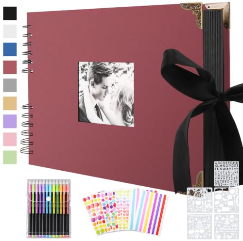 Fotoalbum zum Selbstgestalten 30 x 21 cm, Fotobuch mit 80 Seiten, Bordeaux | Groß zum Einkleben, Platz für 160 Fotos, Scrapbook mit Eckenschutz, Album für Jahrestag Geburtstag Hochzeit Valentinstag