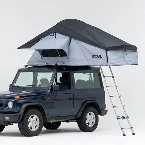 Owen Dachzelt Two+ Grau mit Vorzelt | Geräumig und komfortabel | Autodachzelt inkl Vorzelt | Farbe nach Wahl | Camping auf dem Auto | Campingzubehör