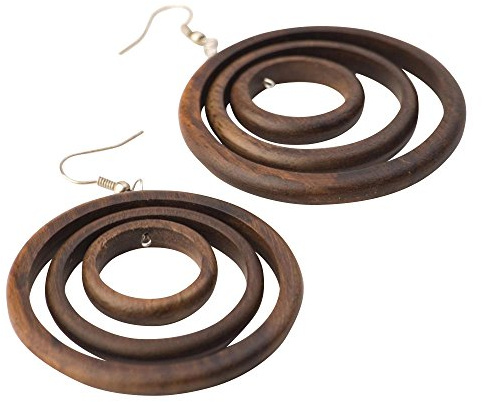 81stgeneration Große Runde Handgefertigte Ohrringe aus Holz mit Haken aus 925er Sterlingsilber | Braune Ohrringe für Damen | Kreisförmige Ohrringe | Creolen mit Holzscheiben | Boho Statement Schmuck