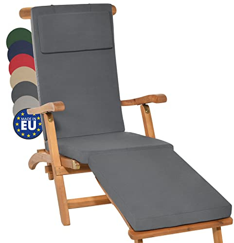 Beautissu Luxus Deckchair Auflage Sonnenliege 175x45x5cm LoftLux DC – Bezug Abnehmbar – Polsterauflage für Liegestuhl Auflage Gartenliege Polster – Liegenauflage Gartenmöbel Kissen Anthrazit