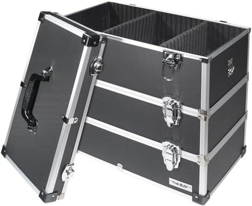 HMF 14661-02 Alu Werkzeugkoffer leer, 3 Etagen, 44 x 45 x 24 cm, schwarz