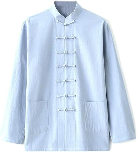 Traditionelle Chinesische Kung-Fu-Kleidung Aus Baumwolle Und Leinen, Tai Chi-Uniform For Herren, Wing Chun-Kleidung Zen-Meditation Tang-Anzug Hanfu-Jacke Hemd Mantel Kampfsportanzug(Navy blue,XXL)