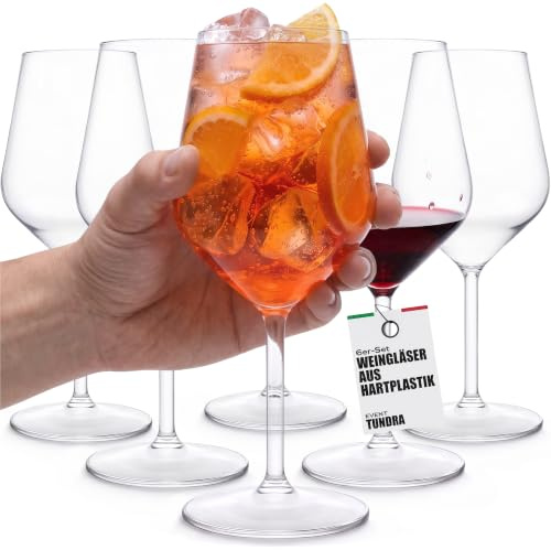TUNDRA - 6er Set Kunststoff Weingläser 47 cl., BRUCHSICHER und MEHRWEG | Camping Plastik Weingläser aus Tritan (Hartplastik) - Unzerbrechlich, Spülmaschinenfest, BPA-FREI - Spritz Cocktailgläser