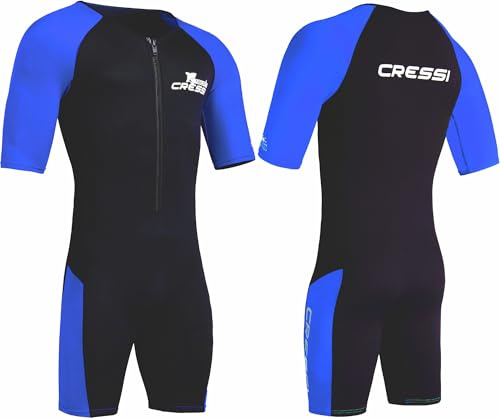 CRESSI Tiburon Man Shorty Wetsuit 2mm - Shorty Neoprenanzug für Herren aus 1,5/2 mm Ultra Stretch Neopren und Elastan, Schwarz/Blau, XXL/6