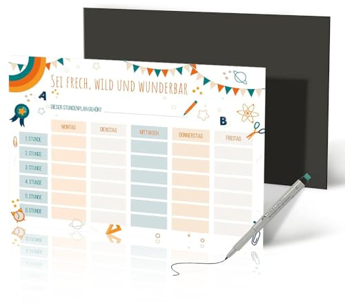 Primus Print Bunter Stundenplan A4 - Magnetisch & Abwischbar inkl. Stift - Wochenplaner für Kinder - Ideal für Kühlschrank, Perfekt für Schule & Zuhause - Made in Germany