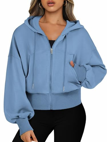Jhsnjnr Damen Sweatjacke mit Kapuze Langarm Kapuzenpullover Sweatshirt Reißverschluss Sport Kurze Jacke Crop Zipper Hoodie