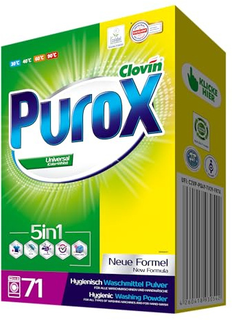 PUROX UNIVERSAL Waschpulver 71 Waschladungen 5 kg – Universelles Pulver für Alle Textilien, Entfernt Flecken, Umweltfreundlich, Effizient, Schützt vor Kalk, Hand- & Maschinenwäsche