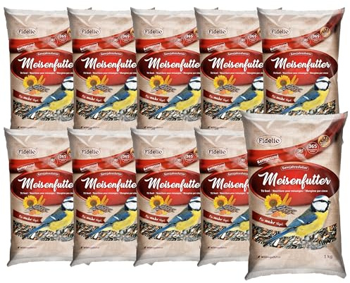 Fidelio Wildvogelfutter, Meisenfutter, Ganzjahresfutter proteinreich/energiereich, hochwertiges Vogelfutter für Wildvögel, 10 x 1 kg (10 kg)