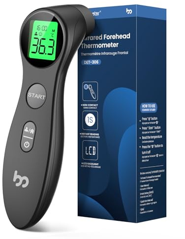 Kontaktloser Fieberthermometer für Babys, Für Kinder und Erwachsene,Stirn-Infrarot Digital-Thermometer, Stirn-Infrarot-Thermometer Digital, Fieberwarnung und 3-Farben-Anzeige (Schwarz)