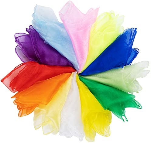 Bunte Jongliertücher, Kindergarten Tücher, Chiffontücher Gymnastiktücher | 12 Stück 60x60cm,Sensory Play Bunte Tücher für Aktivitäten Kindershow Tanzen Jonglieren Sensorisches Zubehör Dekoration
