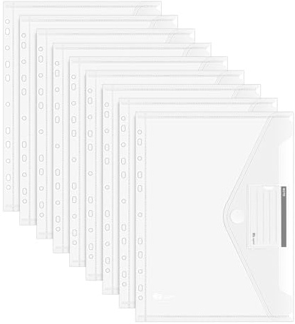 Agoer 48 Stück Dokumententasche A4 mit Klettverschluss,32 × 24 cm | Transparent, Robuste Dokumentenmappe A4 zum Abheften mit 11-Lochrand, Etikettentasche, Wasserabweisend, für Büro und Schule
