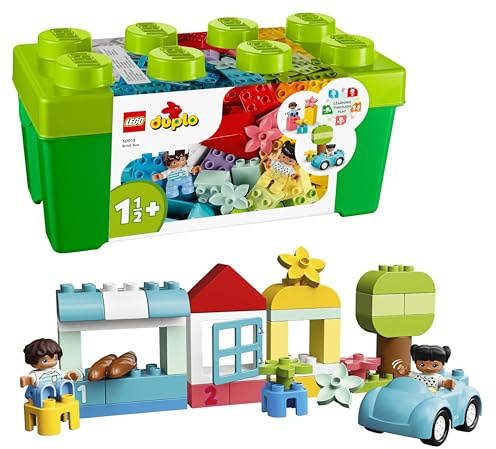 LEGO DUPLO Brick Box - Educational Stacking Toys for 1+ Year Old Boys & Girls - incl. Colourful Number Bricks, a Car & 2 Figures, Plus Toy Storage - 10913
