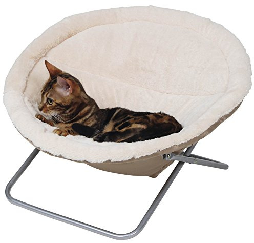 Kerbl Pet Liegemulde Alice, Katzenbett, beige, Ø 58 cm, Höhe 36 cm, weiche Softplüschauflage, Metallgestell, zusammenklappbar, waschbar