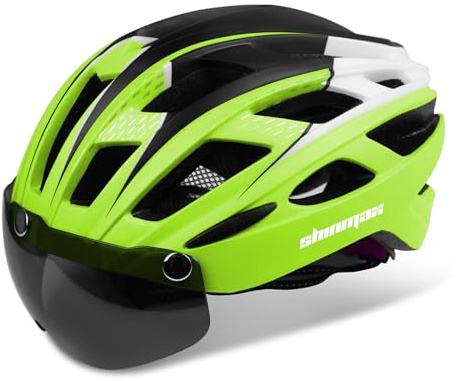 Shinmax Fahrradhelm Herren Damen Fahrradhelm mit Visier Magnetische Abnehmbarer Schutzbrille Fahrradhelme mit Licht Erwachsene Rennrad Einstellbarer Atmungsaktiv Sicherheitsschutz MTB Helm