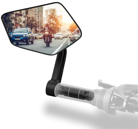 Xcelenze - Fahrradspiegel extra große Spiegelfläche |schlagfestes Echtglas| für Lenker ebike | Rückspiegel Fahrrad Spiegel für e-bike, klappbar (links Lenkerende)