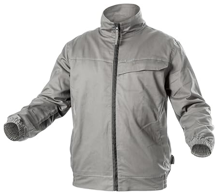 Högert Technik KALMIT Arbeitsschutzjacke Hellgrau L – Herren Schutzjacke mit Reißverschluss, 3 Taschen, reflektierend – 100% Baumwolle, Oxford-Verstärkungen, modischer Design