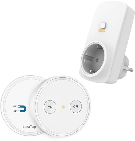 LoraTap Funksteckdosen Fernbedienung: Haushaltsgeräte bis 2500W — bohrfreie Wandschalter — Fernbedienung 220.000 Klicks, 30m — ohne App, Plug&Play — kein Suchen im Dunkeln mehr