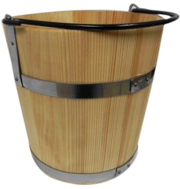 Großer Holzeimer mit Metallring und Griff, 10 l, alter Stil, sehr solide, Saunakübel