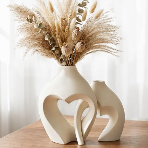 Zormon Weiße Vasen zur Dekoration, herzförmiges Keramikvasen-Set (2 Stück), nordische herzförmige Vasen, minimalistische dekorative Vase als für Hochzeiten, Esszimmer, Wohnzimmer, Büro,Hausdekoration