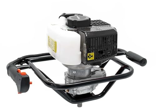 Wiltec Erdlochbohrer 1,4 kW 1,9 PS 52ccm Benzinmotor, Erdbohrer mit 2 Takt Motor, Pfahlbohrer Motorerdbohrer für saubere Bohrungen