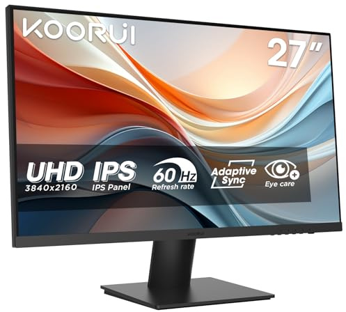 KOORUI Monitor 27 Zoll, 4K PC Bildschirm UHD(3840x2160), IPS, 4ms, 60Hz, 2X HDMI 2.0 & DisplayPort 1.4, Adpitive Sync, HDR10, VESA 100x100mm, 90% DCI-P3, Eye Care, N07