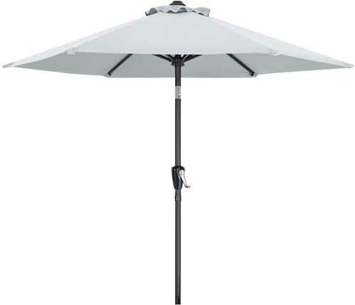 MasterCanopy 230 cm Sonnenschirm neigungsverstellbar, mit 6 Rippen und Kurbel, für Patio, Garten, Terrasse, Markt, Hellgrau