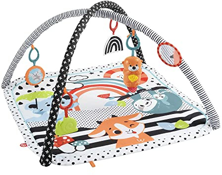Fisher-Price Tierfreunde Kontrast-Spieldecke, Spielbogen, mit Musik und Licht, Krabbeldecke für Baby, zum Spielen im Bauchlage, Baby Ausstattung, ab Geburt, HPF39