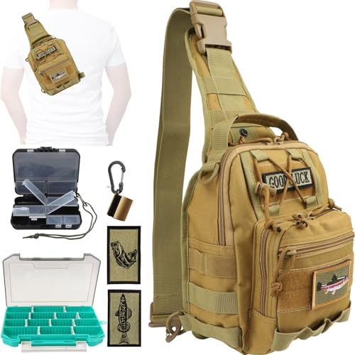 Dovesun Kleiner Angelrucksack, Fliegenfischen Sling Pack Wasserdichter Angelrucksack mit Angelkoffer Angeltaschen für Fliegenfischen