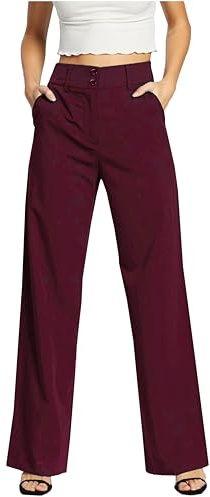 Femiss Damen-Hose mit weitem Bein, tailliert, Büro, Arbeit, smart, formell, lockere Passform, Größe 6 bis 20, wein, 32