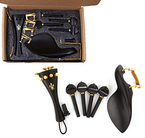 Yinfente 4/4 Violinen-Zubehör-Set in voller Größe – inklusive Pegs aus Ebenholz, Saitenhalter, Feinstimmer, Kinnstütze, Klemme und Endstift – Premium-Qualität für verbesserten Klang und Haltbarkeit