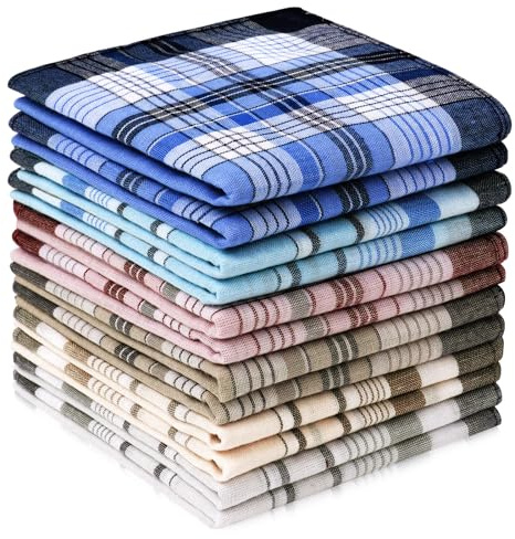Aomig Taschentücher Herren, 12 Stück Baumwolle Stofftaschentücher Set, Traditionelle Taschentücher Stoff Herren Handkerchief, Wiederverwendbar Herrentaschentücher, 40cm x 40cm (6 Farben/D)