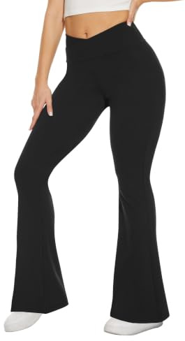 TNNZEET Schlaghose Damen Cross Waist Flared Yogahose Blickdicht Bootcut Leggings Jogginghose Jazzpants für Gym Sport(Schwarz,M)