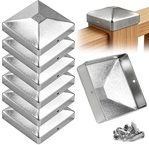 mawmuaw 6 Stück Pfostenkappen 91x91mm Zaunpfosten Kappen Rostfreie Verzinkte Pfostenabdeckung aus Metall mit Schrauben für Holzpfosten Terrassenpfeiler