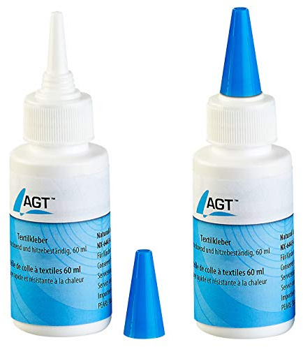 AGT Stoffkleber: 2er-Set Textilkleber, schnell trocknend und hitzebeständig, 2x 60 ml (Lederreparatur, Stoffkleber Textilkleber, Nähen)