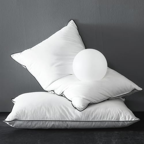 KUSNUG Daunenkissen 50x75 cm (2 Stück), Hochwertiges Hotelkopfkissen mit 3 Kammern & Daunen-Federn-Füllung, 100% Bio-Baumwollbezug, Mittlere Unterstützung Schlafkissen