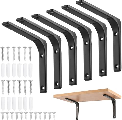 HonQiShiMY 6 Stück Regalhalterungen Schwerlastwinkel，90 Grad Regalträger, Metall Schwerlast Konsole Wandwinkel, Dreieckig Winkelträger Regalwinkel für Wandmontage,150X125mm，schwarz