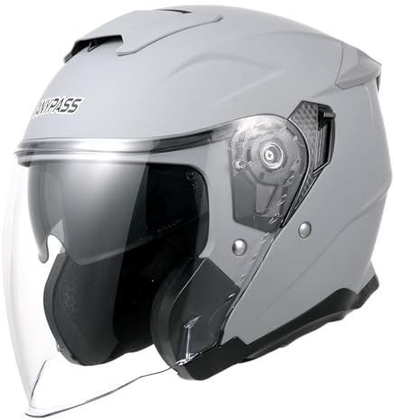 ANYPASS Jethelm mit Visier & Sonnenblende ECE 22.06 - Rollerhelm für Mofa, Herausnehmbares Innenfutter, Modell 836 (Nardo grau, M)
