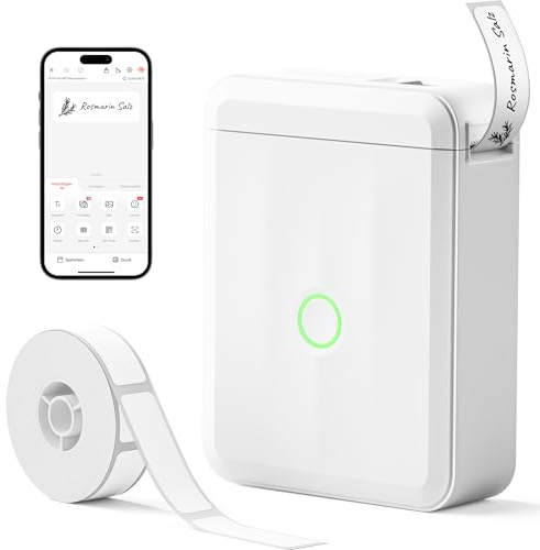 NIIMBOT Namensaufkleber Etikettendrucker, D110 Bluetooth Etikettiergerät, mit wasserdichte Etiketten 155 Stück/Rolle, Für Zuhause Büro Schule Kindergarten, Weiß