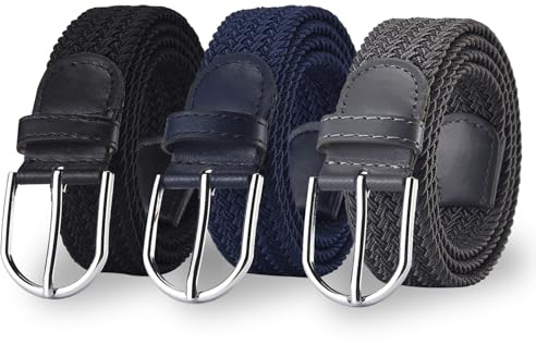 Alleshelfer Stretchgürtel 3er Set, Elastischer Flechtgürtel, Unisex Stoffgürtel für Herren & Damen, Flexibler Geflochtener Gürtel, Breite 3,3cm Länge 90-110cm, Ideal für Freizeit & Sport(Stil 1)