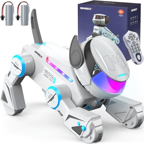 SIMREX Roboter Hund Spielzeug für Kinder, Interaktiver intelligenter Roboterhund mit Berührungssensor, Bluetooth-Fernbedienung, Tanz-Tricks, LED-Augen, Geburtstagsgeschenk für Jungen und Mädchen, Grau