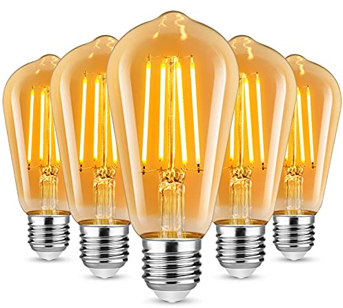 Defurhome Edison LED Vintage Glühbirne, E27 ST58 Warmweiß(2500K), 700 Lumen, 6W (ersetzt 60W) Ideal für Nostalgie und Retro Beleuchtung im Haus Café Bar- 5 Stück