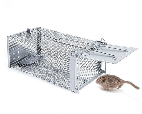 VOTUKU Lebendfalle Mausefalle, XXL Premium Rattenfalle Hochsensitive Mäuse-Futterfalle, Tierfreundlich & Wiederverwendbar Falle Geeignet für Küche Garten Lagerhaus (Silber)