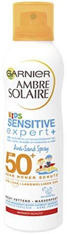 Garnier Sonnenspray LSF 50 für Kinder, Wasserfest und Sandabweisend, Ambre Solaire Kids Sensitive expert+ Anti-Sand Spray LSF 50+, 1 x 200 ml