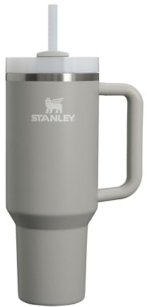 Stanley 1913 Quencher H2.0 Flowstate Trinkflasche Mit Strohhalm 1.2L - Thermobecher Kühlt 11 Stunden - 48 Stunden Eisgekühlt - Spülmaschinenfest - Thermosflasche BPA Frei - Edelstahl Trinkbecher - Ash