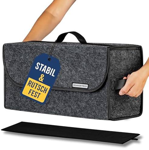 Organizer Freddy Kofferraum Organizer und Kofferraumtasche fürs Auto aus Filz mit Einlegeplatte, Klettband und Gummiband – faltbar, rutschfestes Auto Zubehör