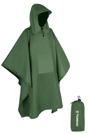 TOMSHOO Regenponcho Regenjacke Unisex, 3 in 1 Mehrzweck Regenmantel Camping Zelt und Decke mit Aufbewahrungstasche, Längere Krempe Regencape Wasserdicht für Camping, Wandern und mehr